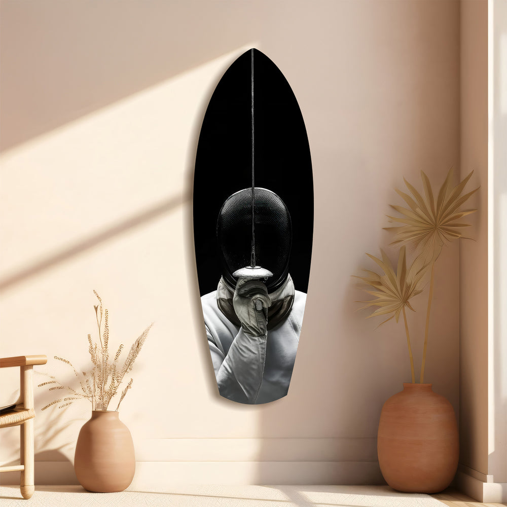Fencer Mask Sword Athletic Glass Wall Art.