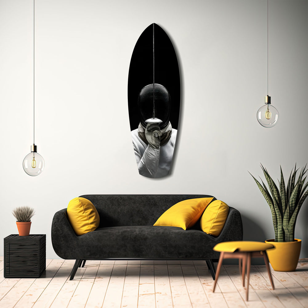 Fencer Mask Sword Athletic Glass Wall Art.