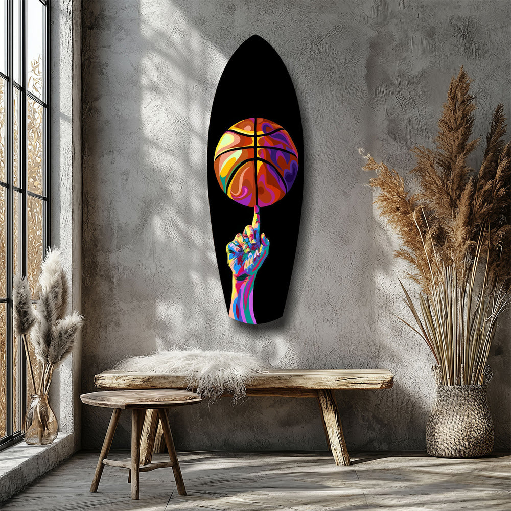 Pop Art Basketball Spin Colorful Glass Wall Art.