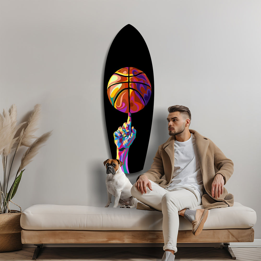 Pop Art Basketball Spin Colorful Glass Wall Art.