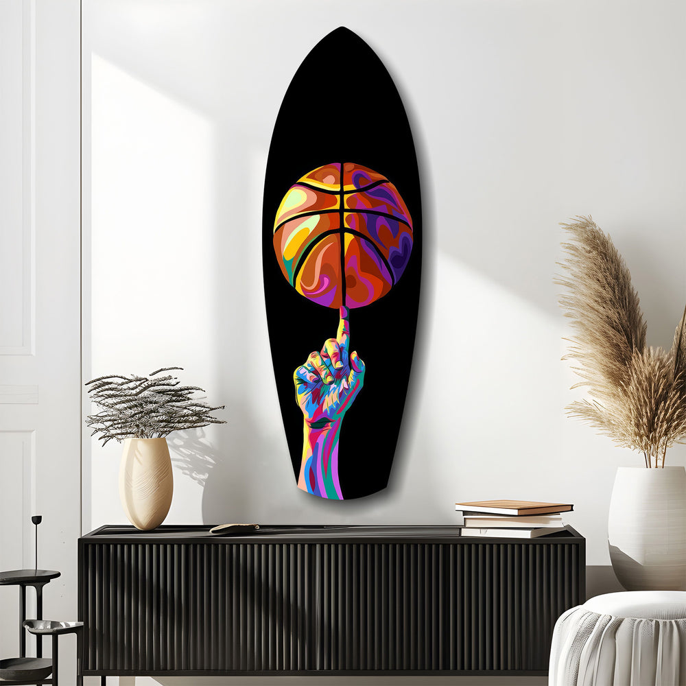 Pop Art Basketball Spin Colorful Glass Wall Art.