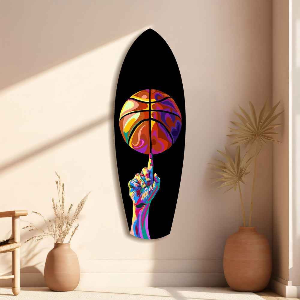 Pop Art Basketball Spin Colorful Glass Wall Art.