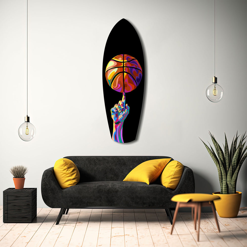 Pop Art Basketball Spin Colorful Glass Wall Art.