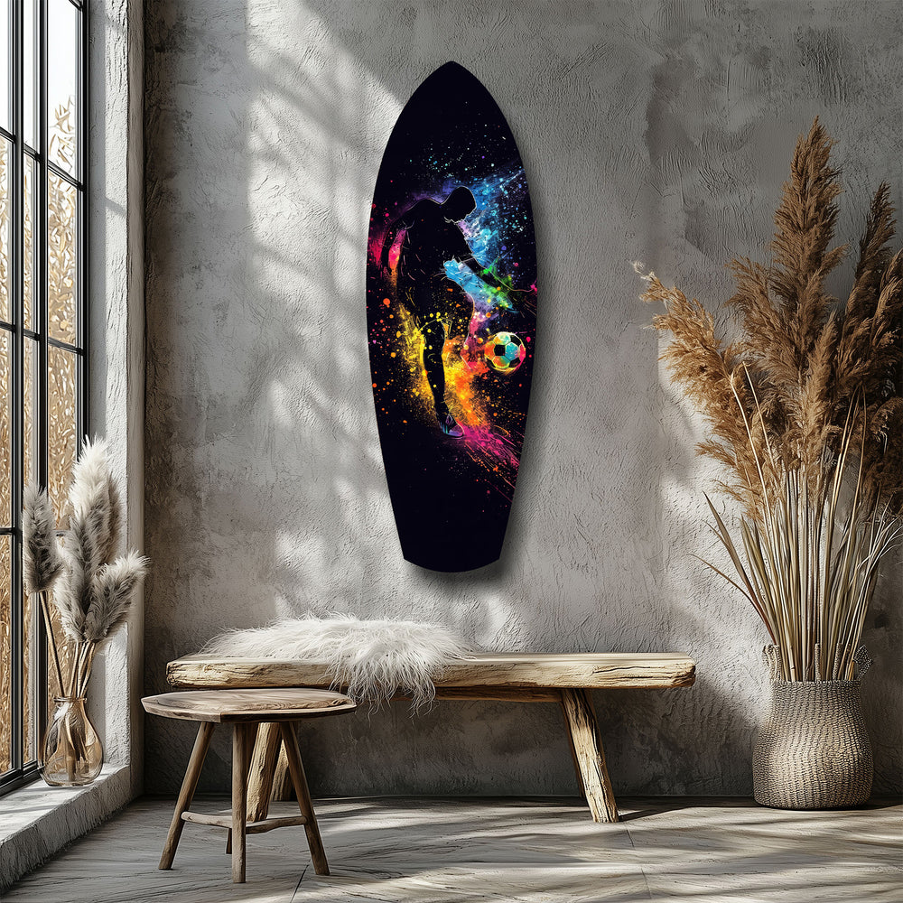 Soccer Player Kick Color Splash Glass Wall Art.