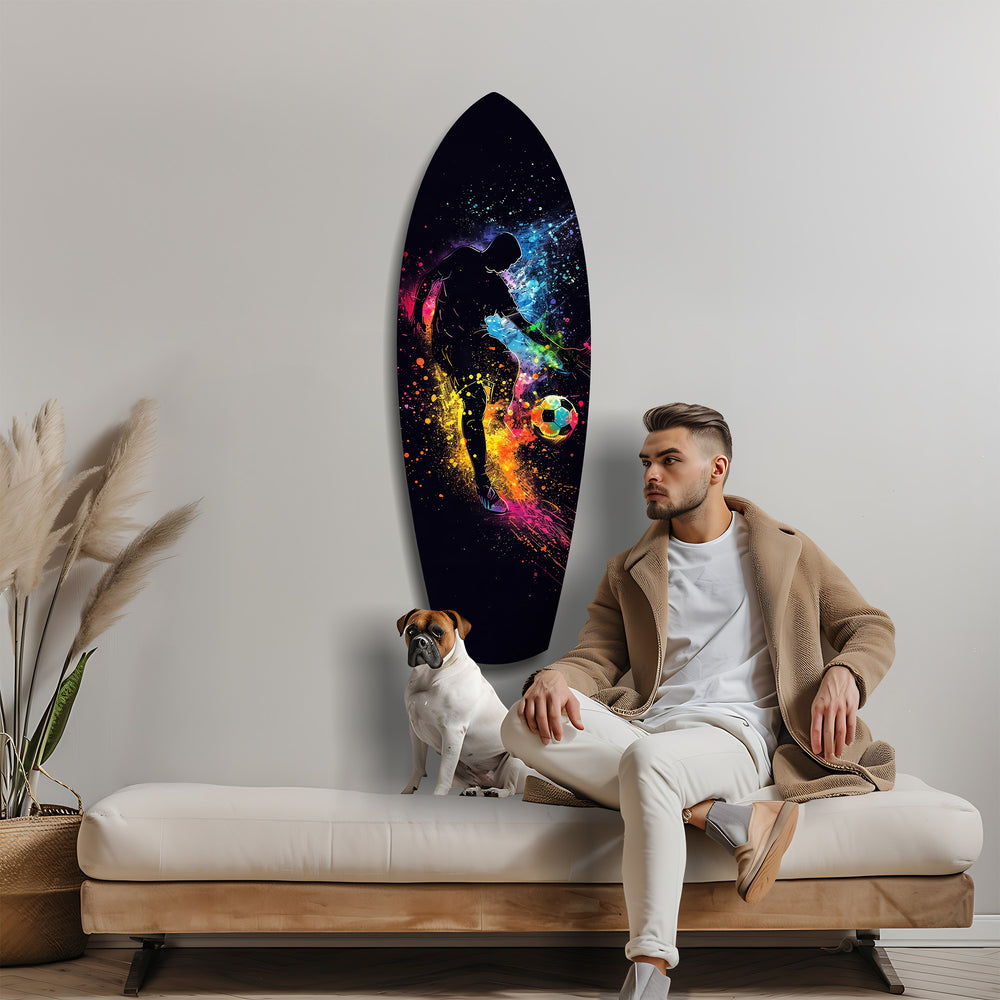 Soccer Player Kick Color Splash Glass Wall Art.