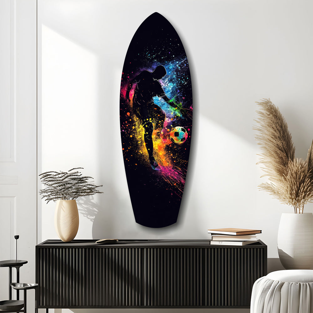 Soccer Player Kick Color Splash Glass Wall Art.