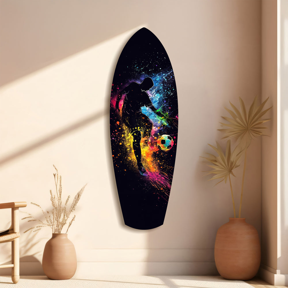 Soccer Player Kick Color Splash Glass Wall Art.