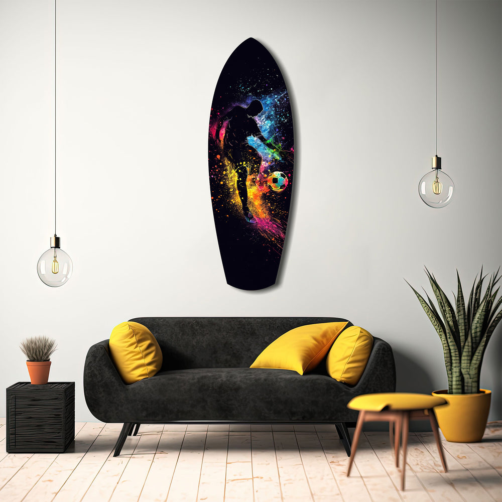 Soccer Player Kick Color Splash Glass Wall Art.
