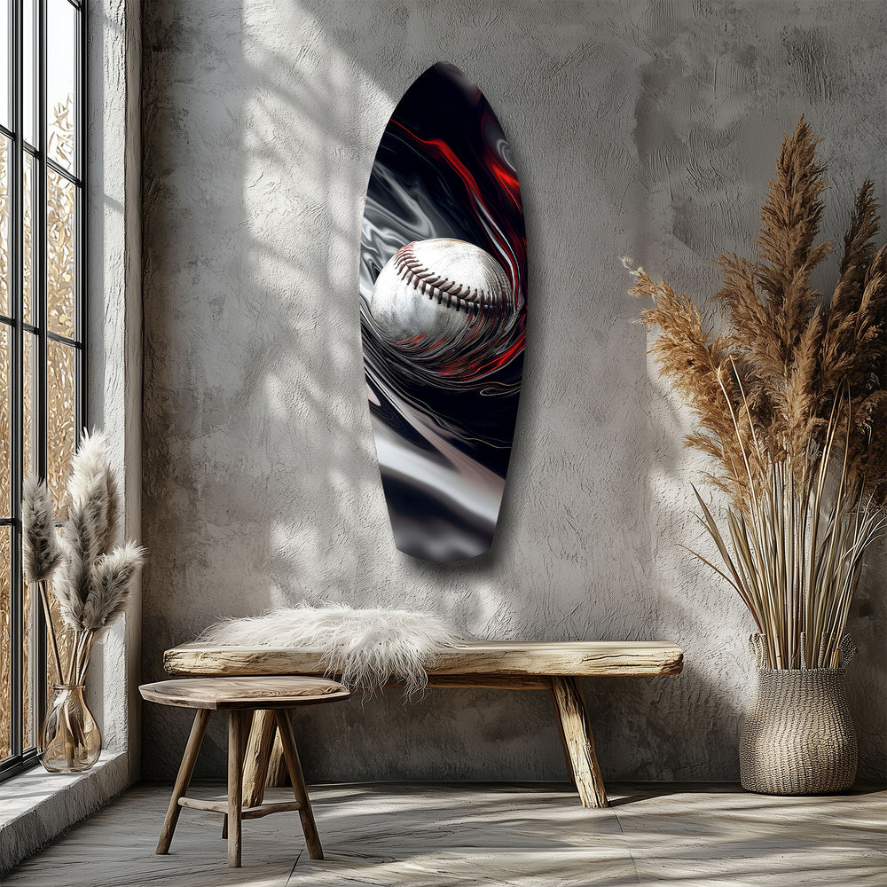 Baseball Liquid Swirl Black Red Glass Wall Art.