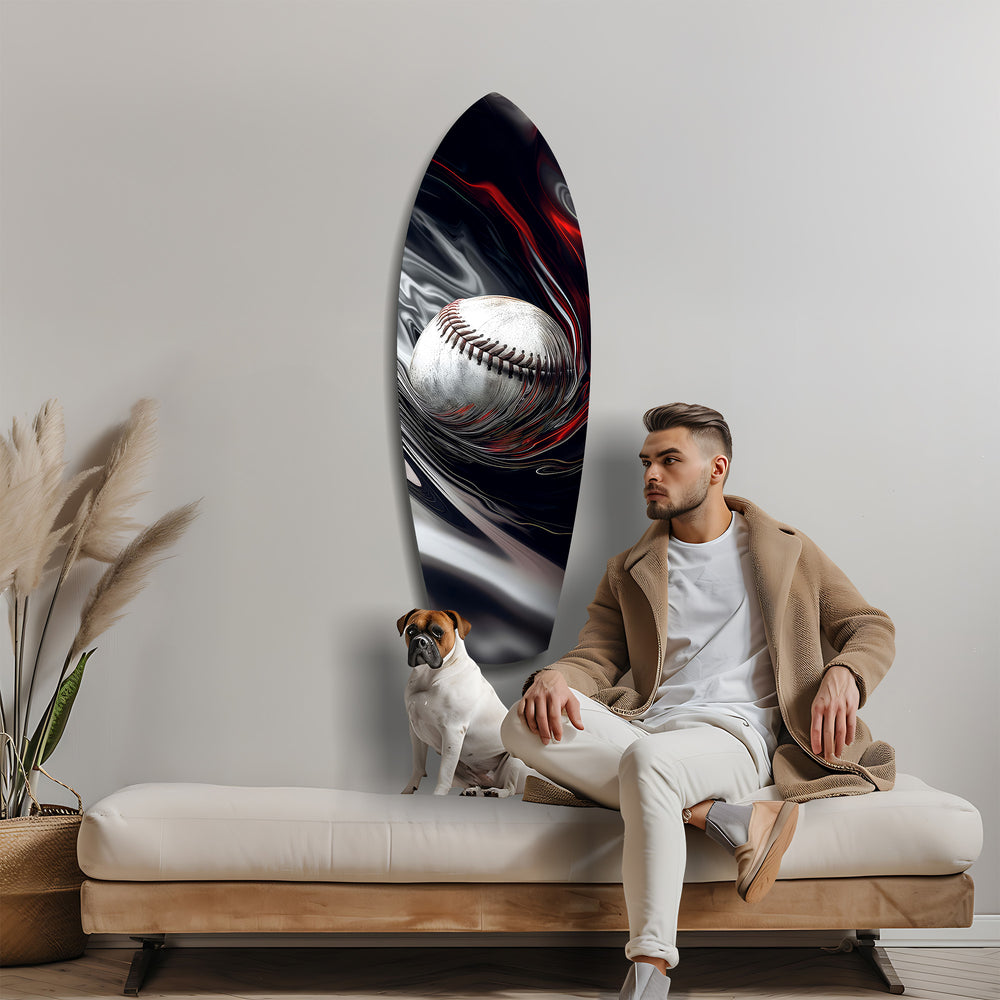 Baseball Liquid Swirl Black Red Glass Wall Art.