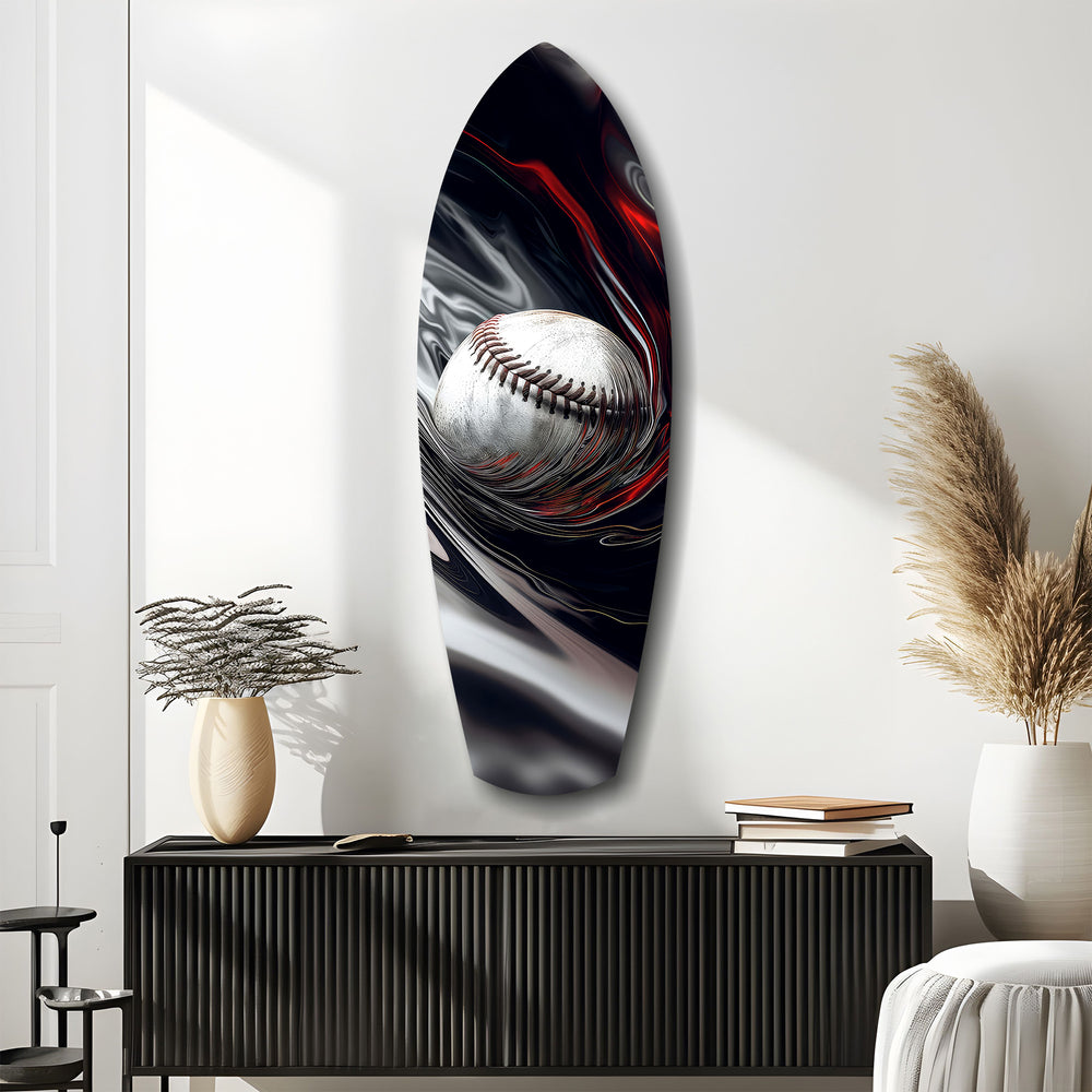 Baseball Liquid Swirl Black Red Glass Wall Art.