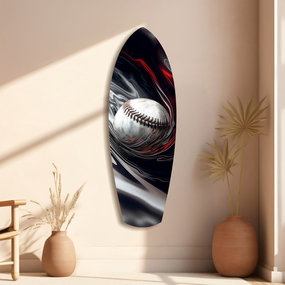 Baseball Liquid Swirl Black Red Glass Wall Art.