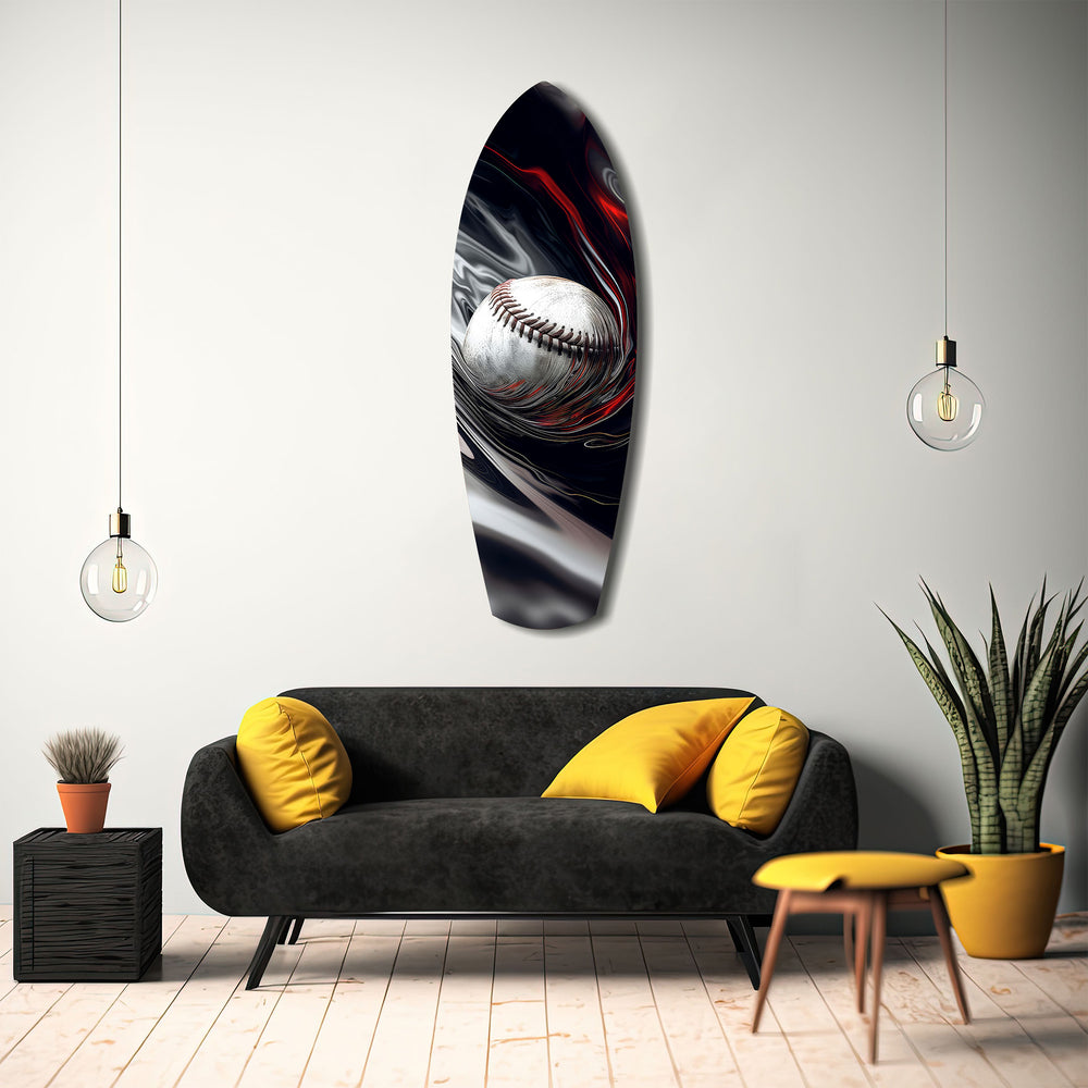 Baseball Liquid Swirl Black Red Glass Wall Art.