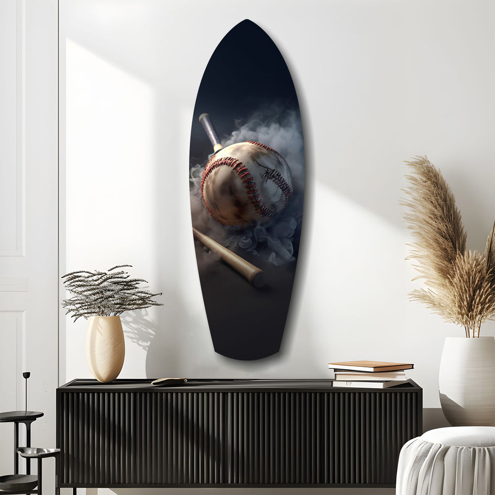 Vintage Baseball Bat Smoke Dramatic Glass Wall Art.
