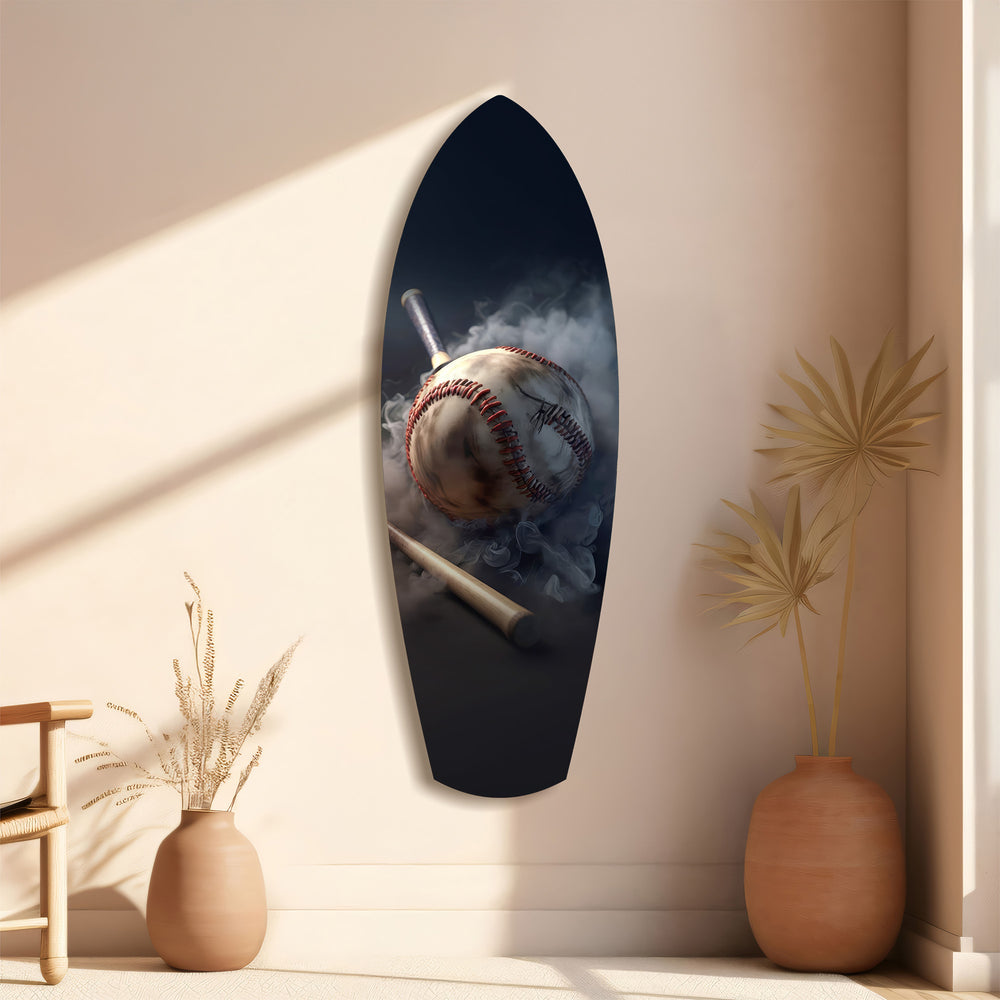 Vintage Baseball Bat Smoke Dramatic Glass Wall Art.