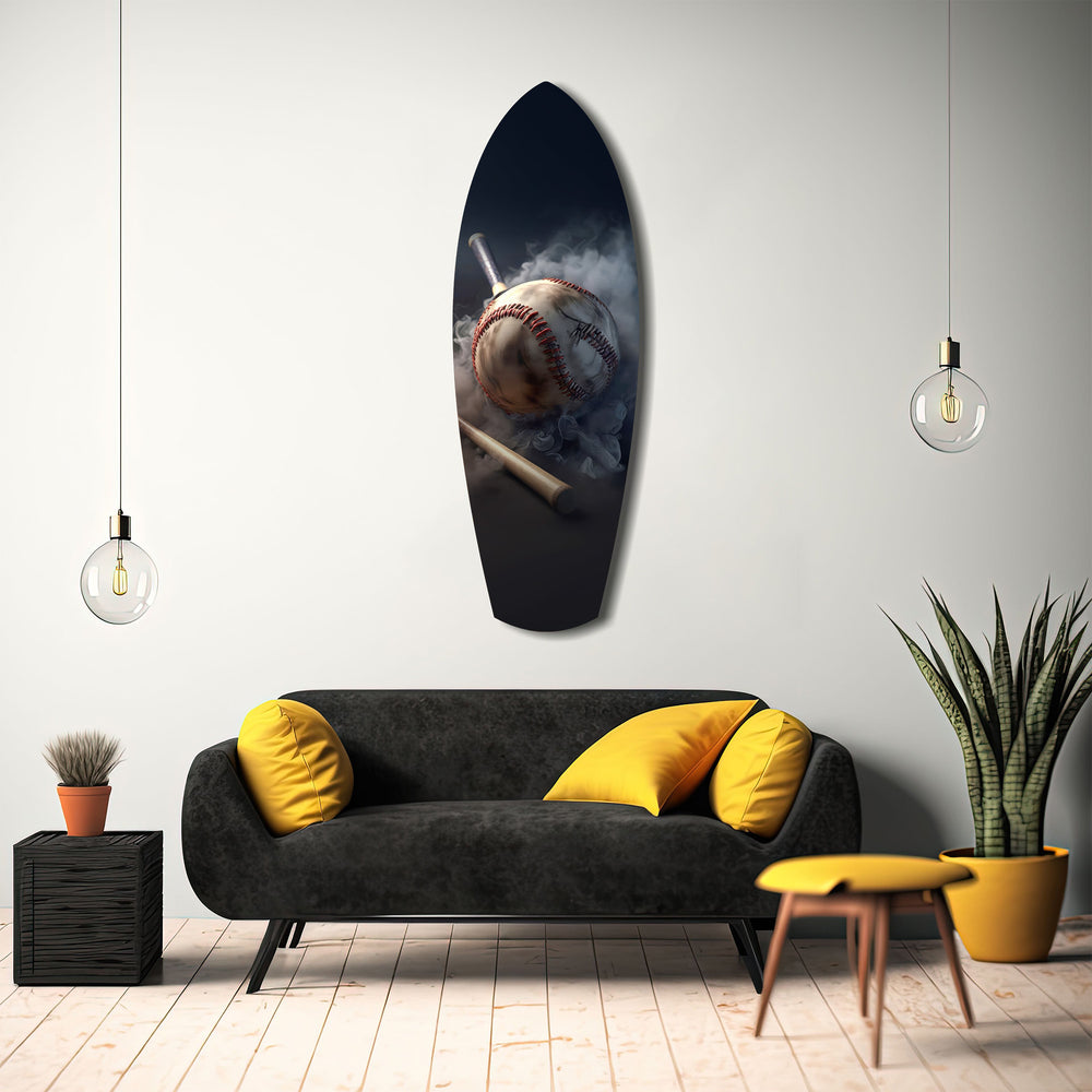 Vintage Baseball Bat Smoke Dramatic Glass Wall Art.