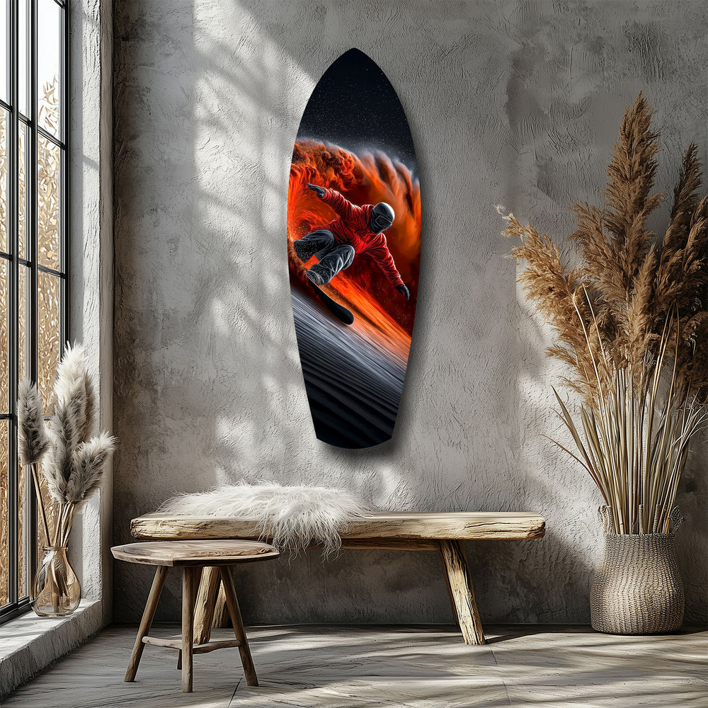 Snowboarder Fire Trail Adrenaline Glass Wall Art.