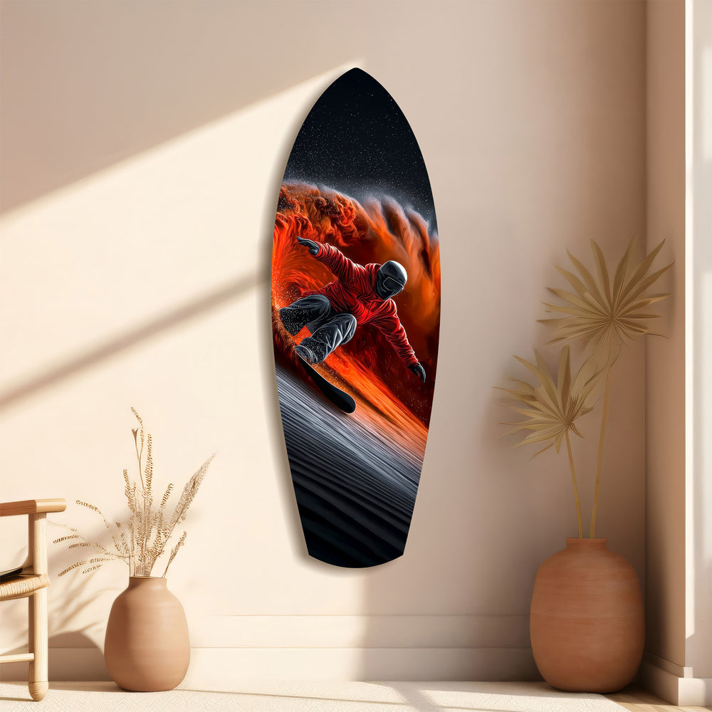 Snowboarder Fire Trail Adrenaline Glass Wall Art.