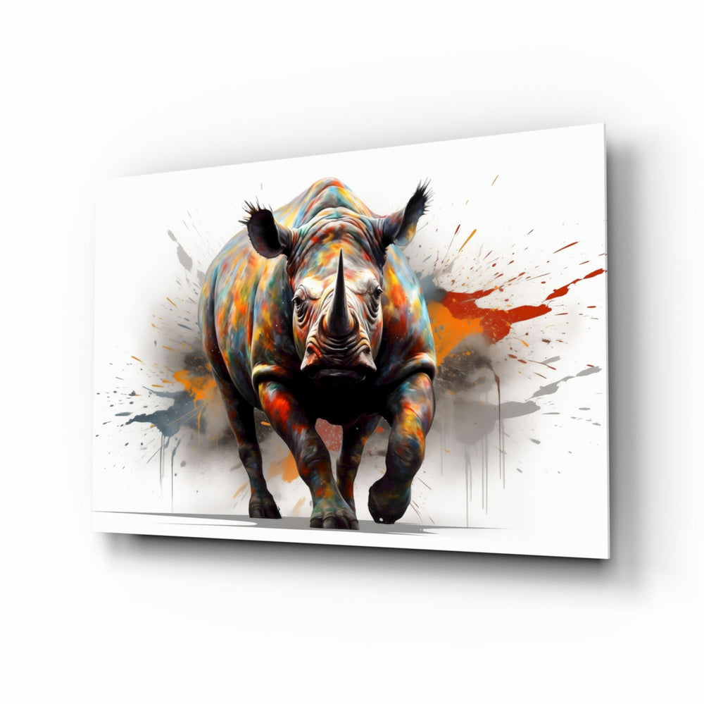 Designer-collection splatter wildlife panel anchoring an executive office wall