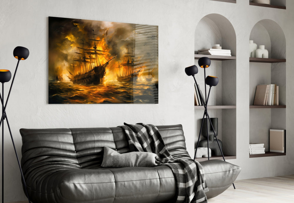 Romantic seascape glass print bringing drama to a hotel lobby