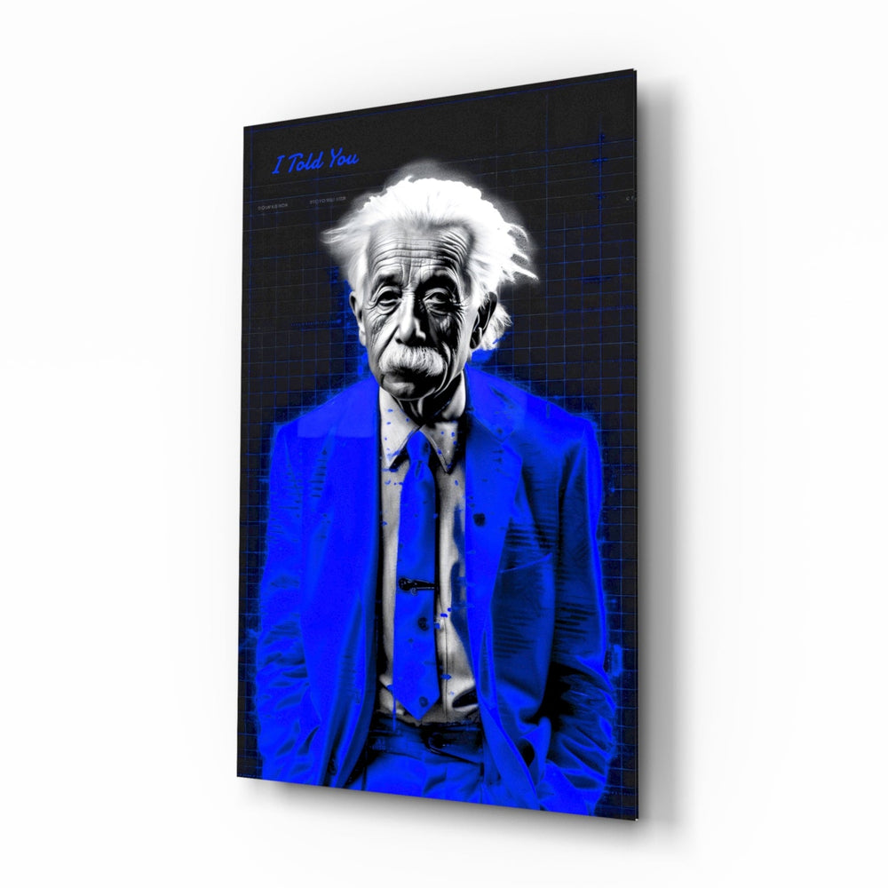 Designer-collection portrait panel anchoring an executive office wall