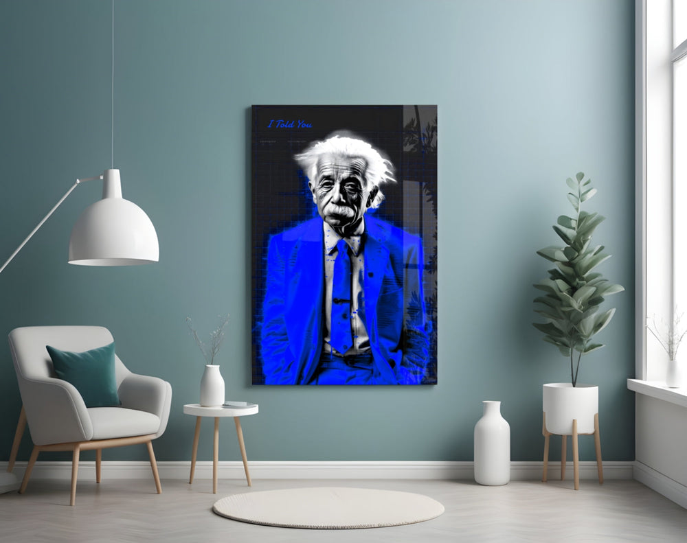 Pop-portrait glass print bringing cobalt edge to a teen's bedroom