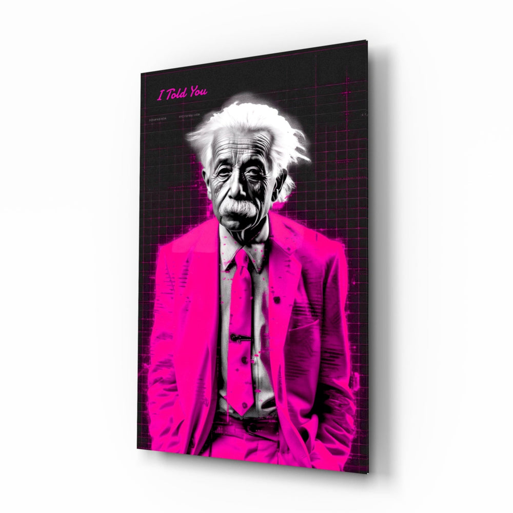 Designer-collection portrait panel anchoring an executive office wall