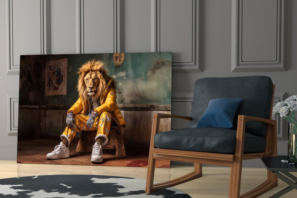 Designer-collection artwork in a man cave with leather seating