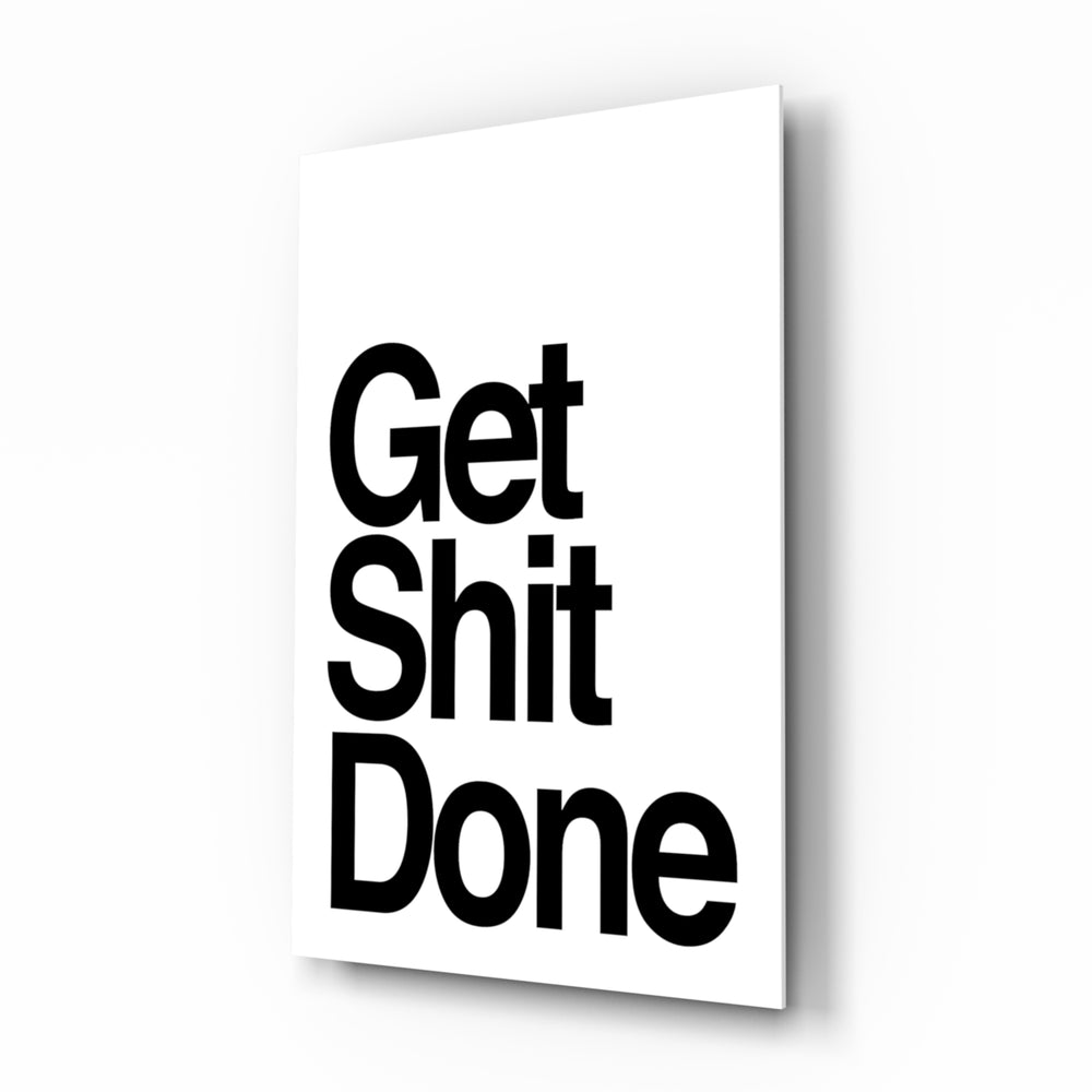 Bold-typography panel anchoring a co-working space wall