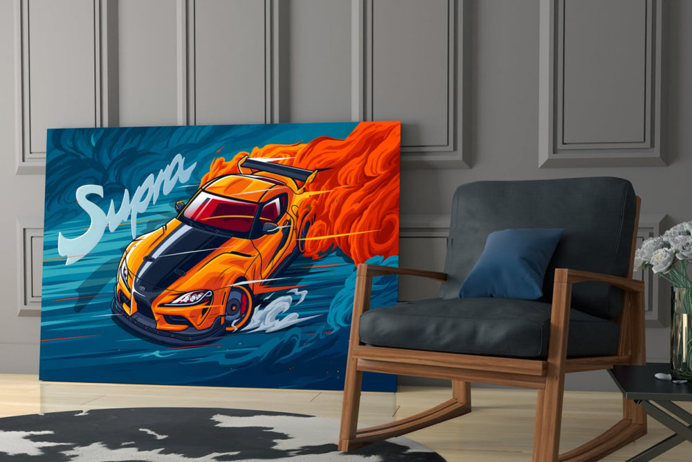 JDM panel against a concrete-look or wood-paneled accent wall