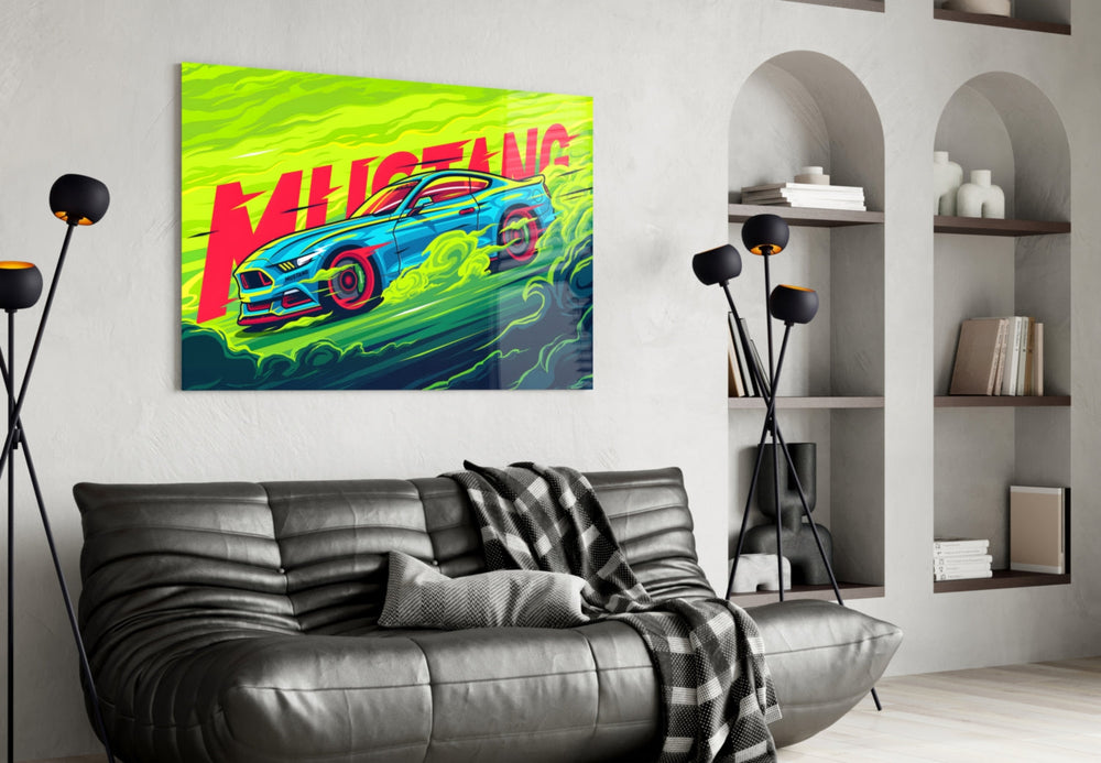 Mustang artwork styled in a teen's bedroom with motorsport accents