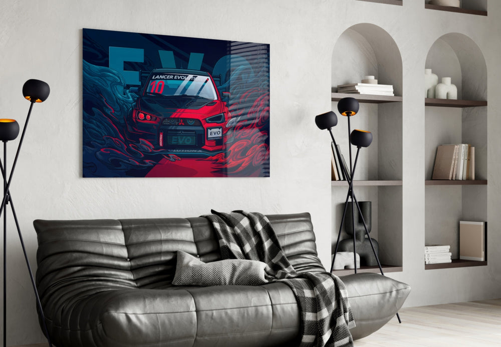 Evo X artwork styled in a teen's bedroom with JDM accents