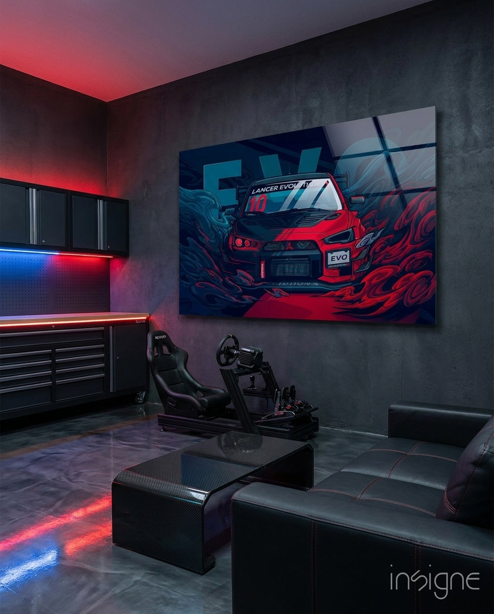 EVO X Red Storm Glass Wall Art || Designer Collection - Lifestyle preview in a designer interior