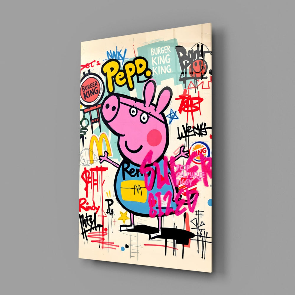 Cartoon-graffiti panel anchoring a teen's bedroom wall