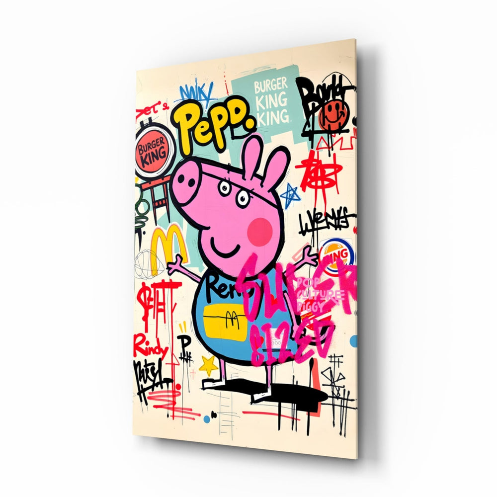 Urban Peppa pop-graffiti glass wall art in a modern kid's bedroom