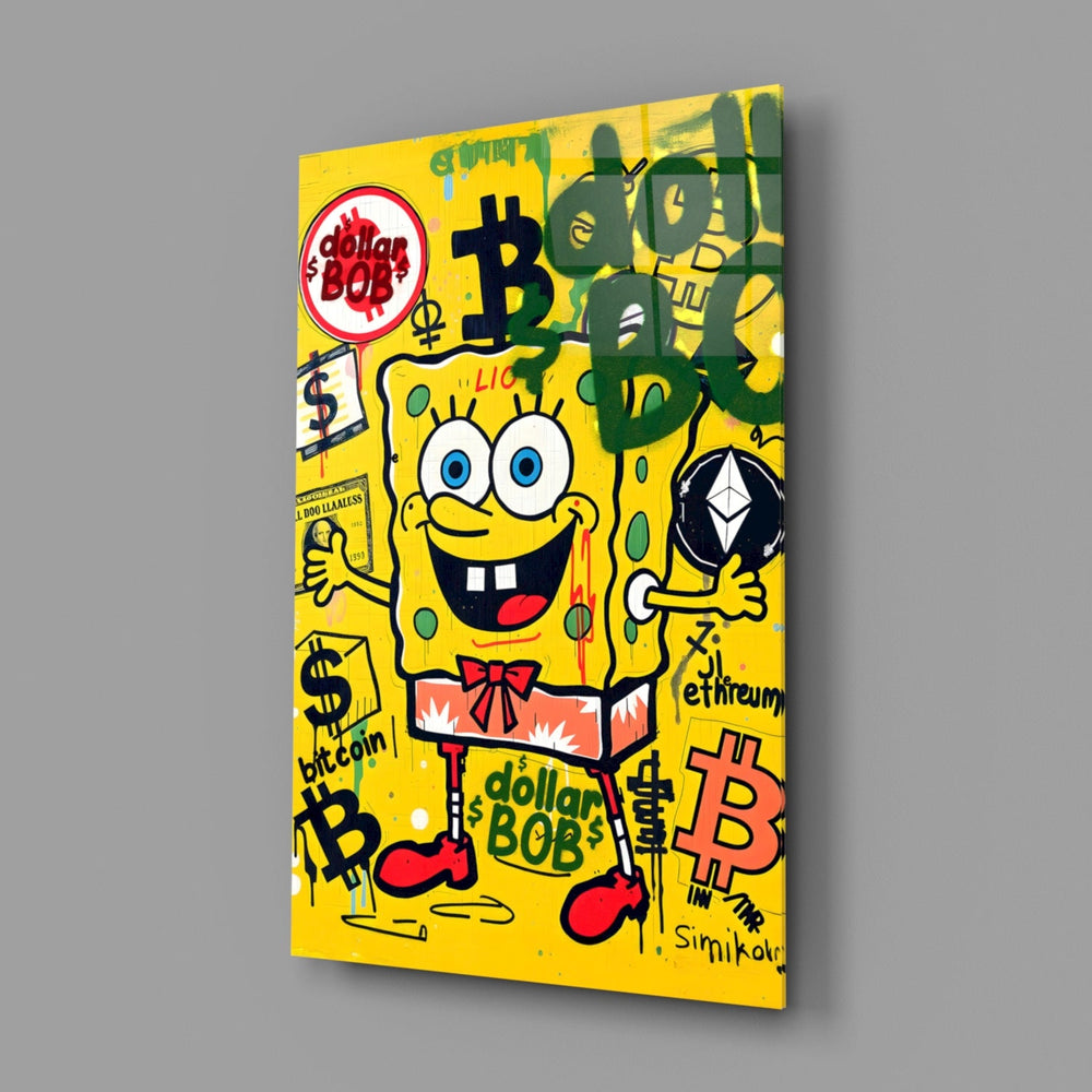 Cartoon-graffiti panel anchoring a creative office wall