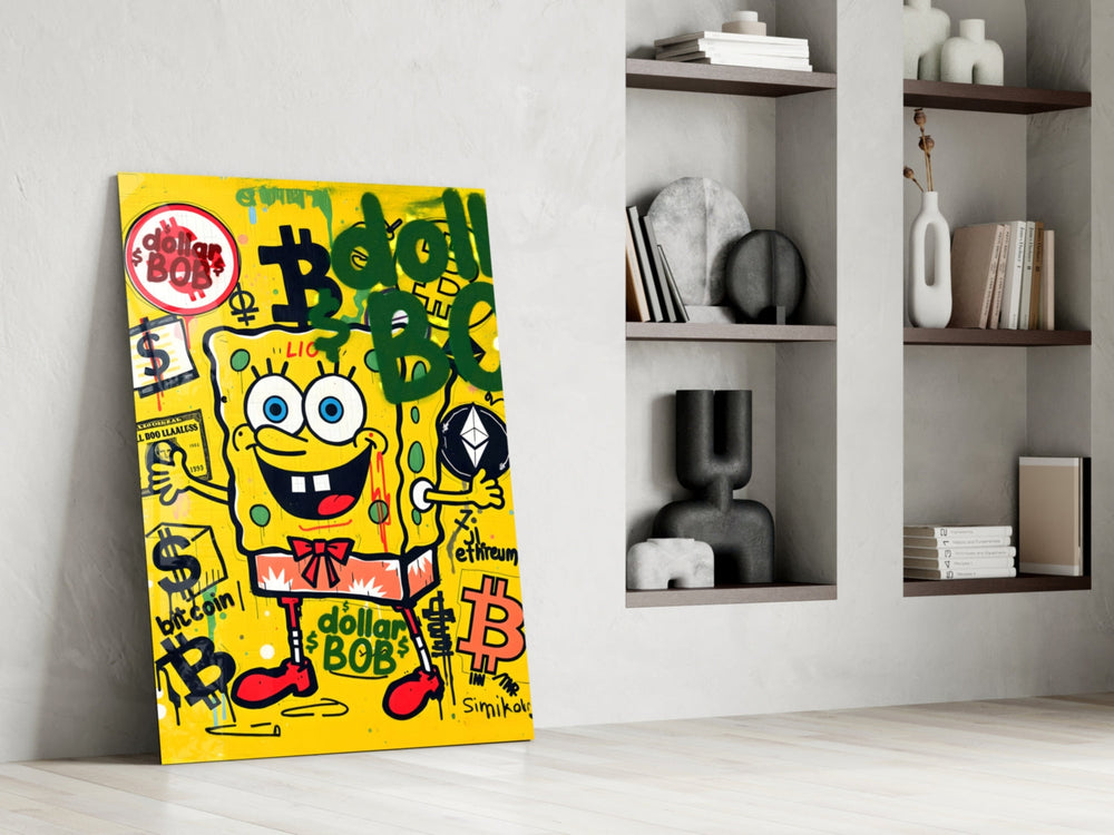 Cartoon-luxury panel against a saturated yellow-painted accent wall