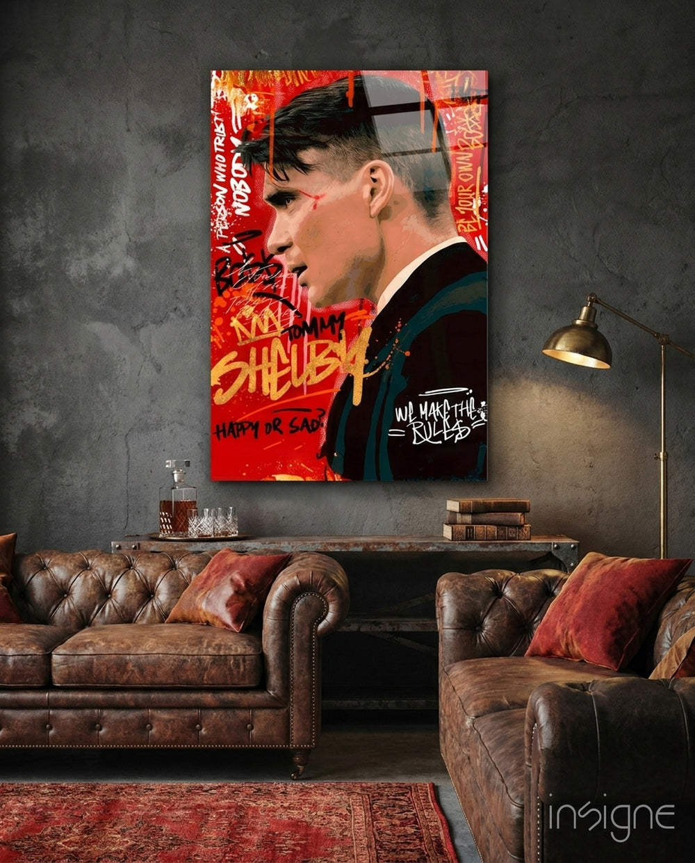 Tommy Shelby The Ruleless Boss Glass Wall Art || Designer Collection - Lifestyle preview in a designer interior