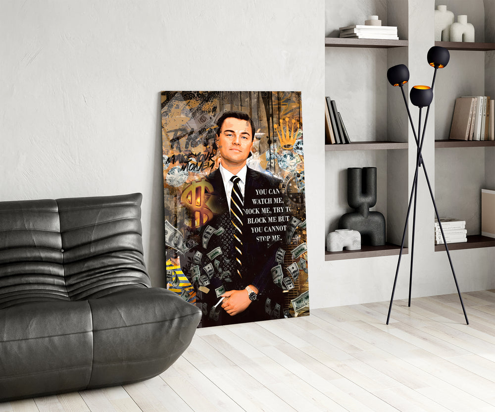 Designer-collection artwork in a cigar lounge with leather seating