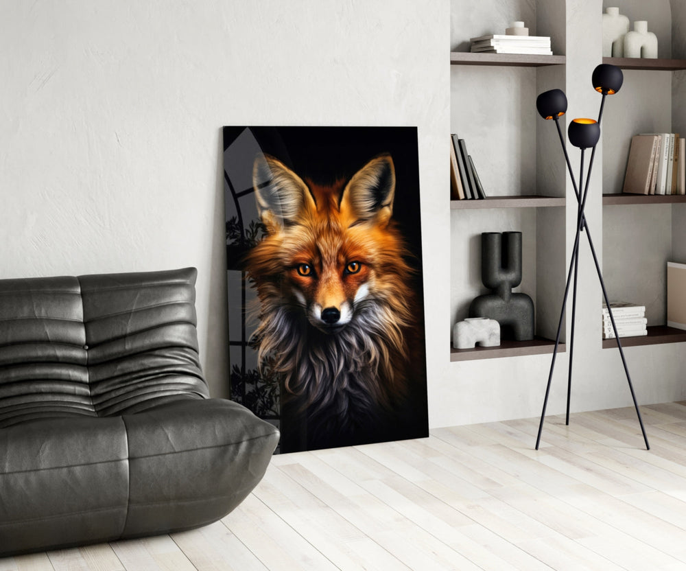 Wildlife glass print bringing predator calm to a master bedroom