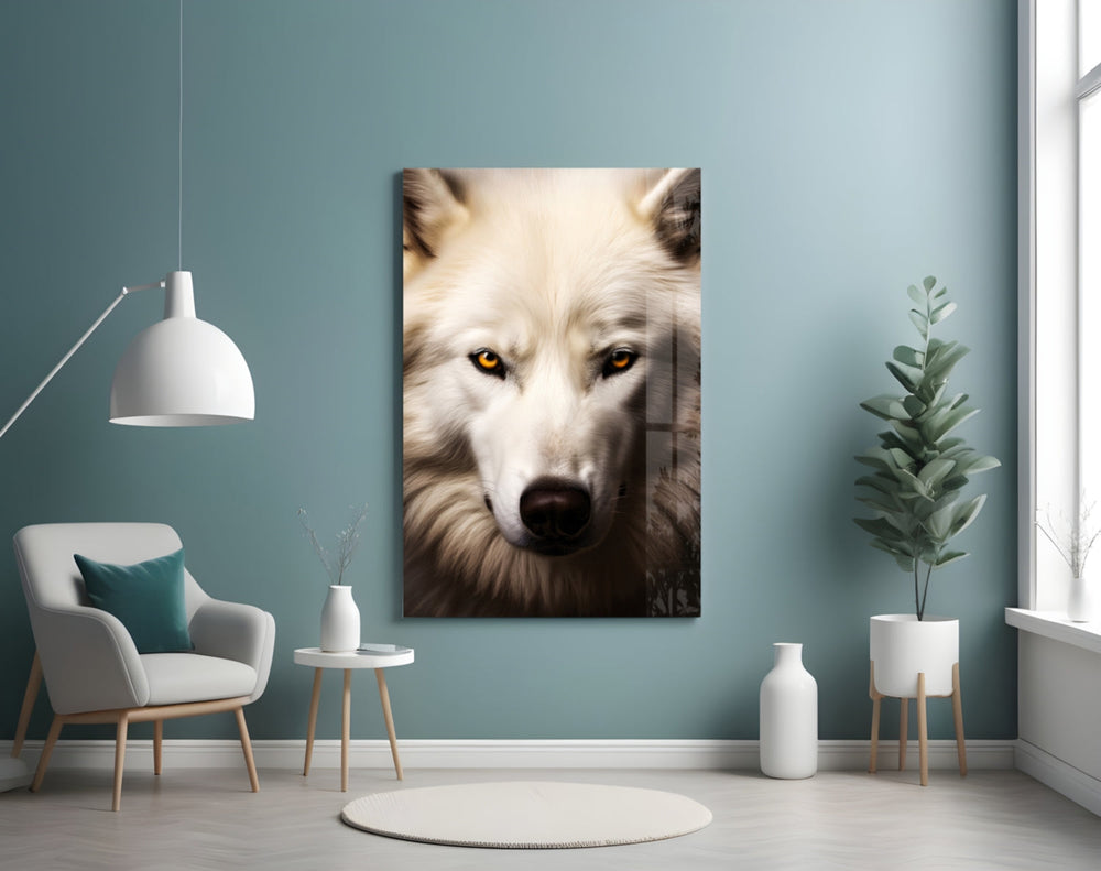 White Wolf artwork styled in a master bedroom