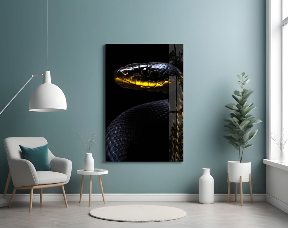 Viper portrait artwork styled in an executive office