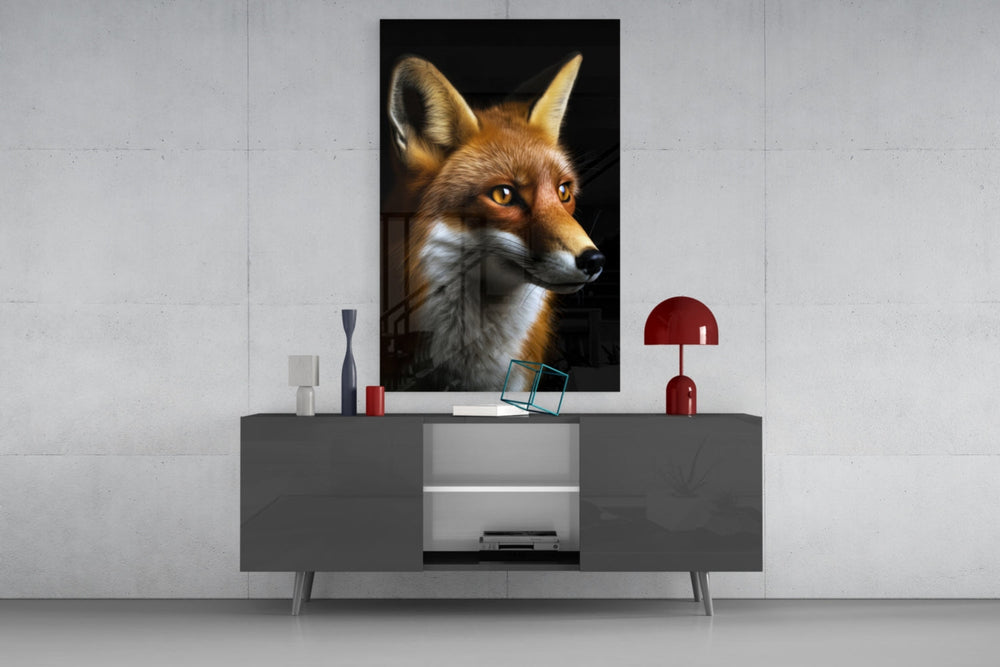 Secret of the Fox glass wall art catching light to reveal its fur detail