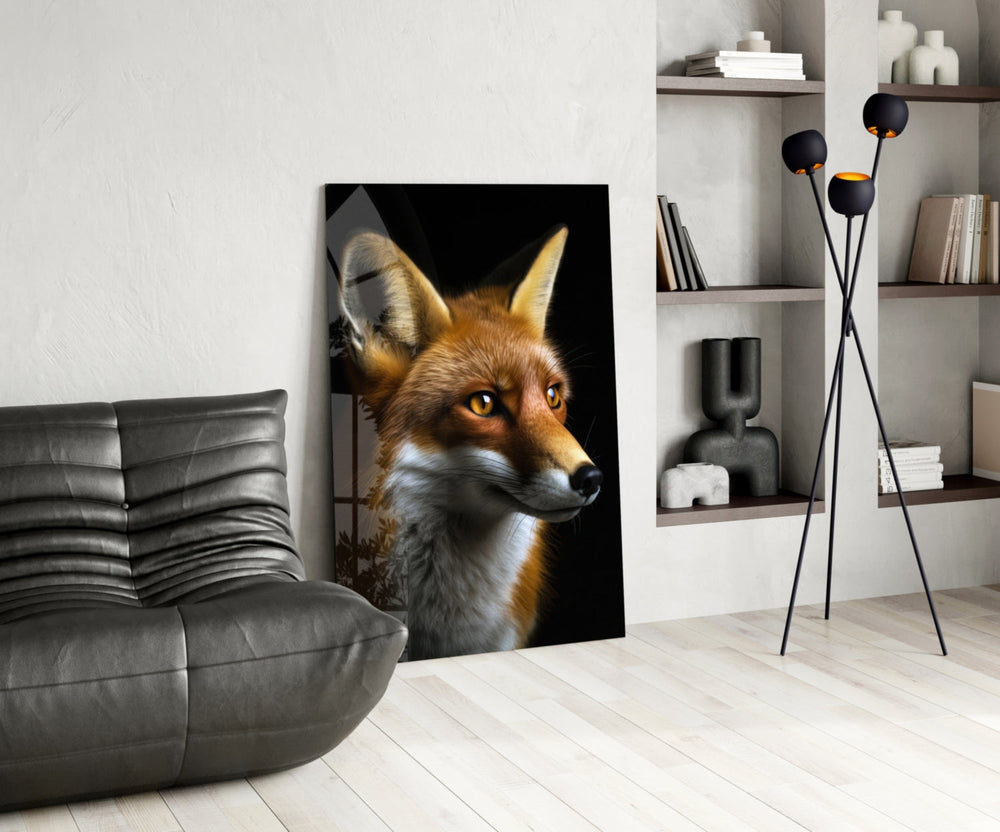 Wildlife glass print bringing predator calm to a master bedroom