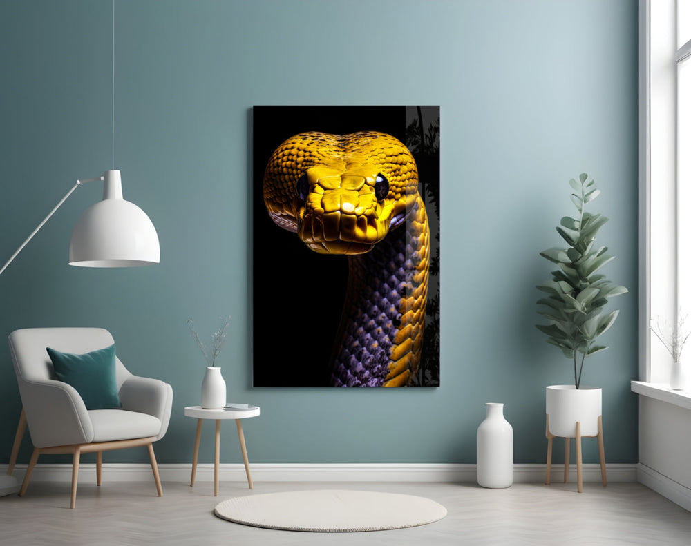 Snake portrait artwork styled in an executive office
