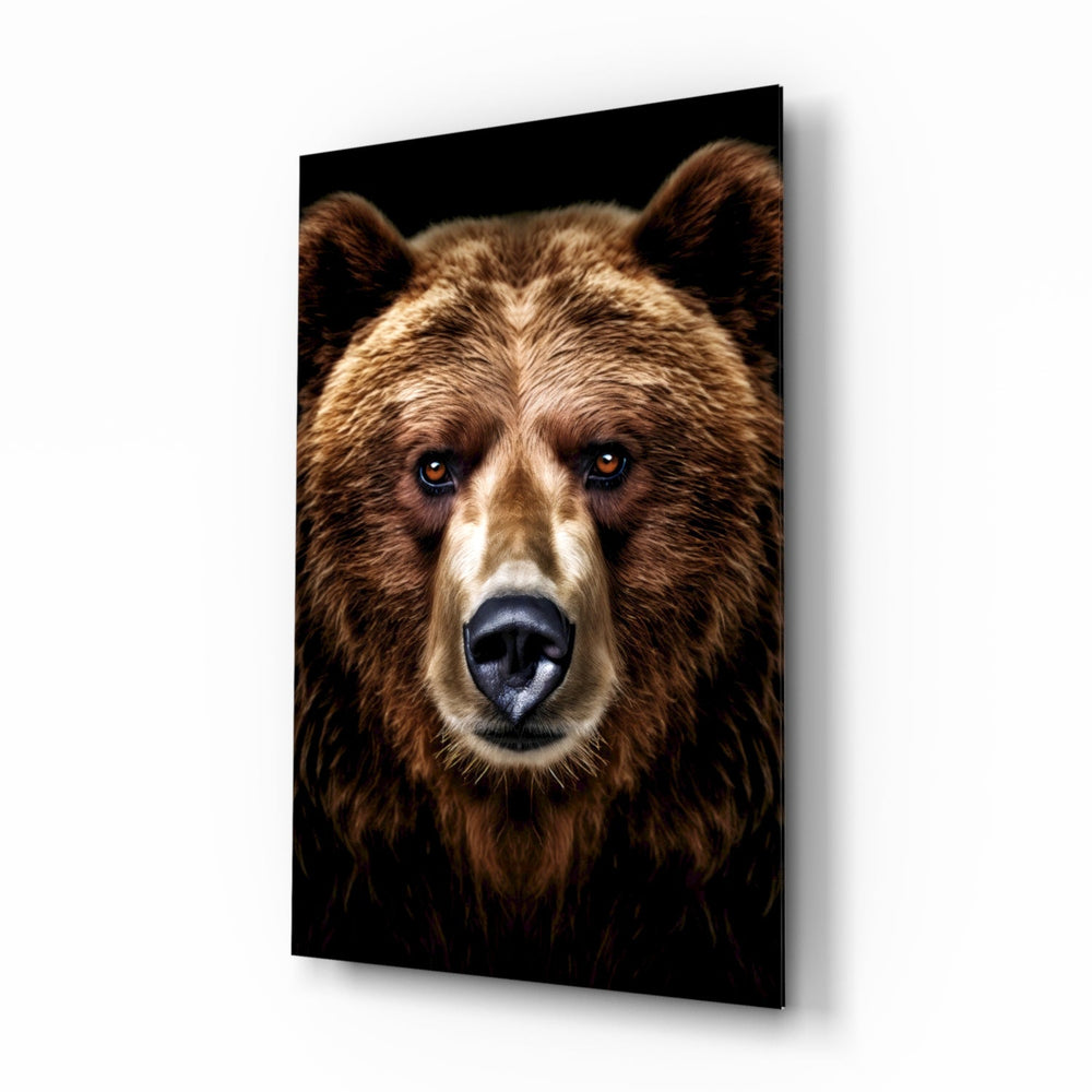 Bear Wise Man wildlife glass wall art in a modern study