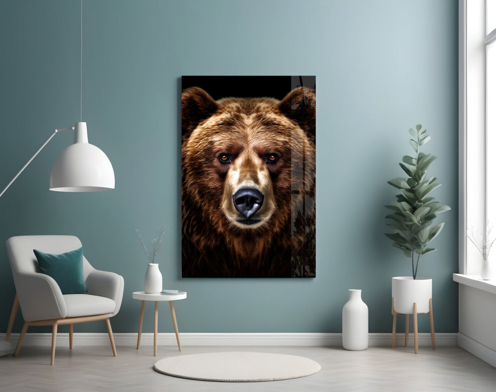 Bear portrait artwork styled in a master bedroom