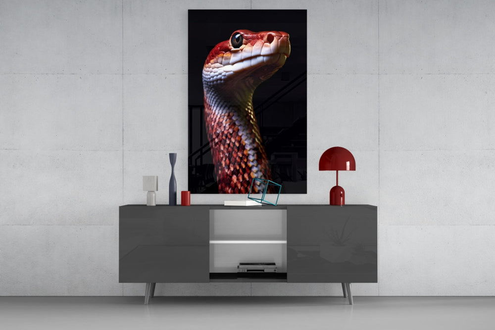 Fiery Serpent glass wall art catching light to reveal its scale gleam