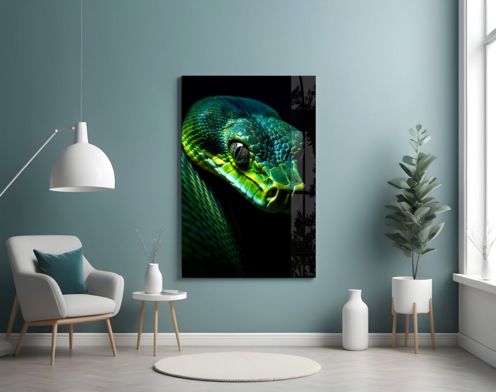 Viper portrait artwork styled in an executive office