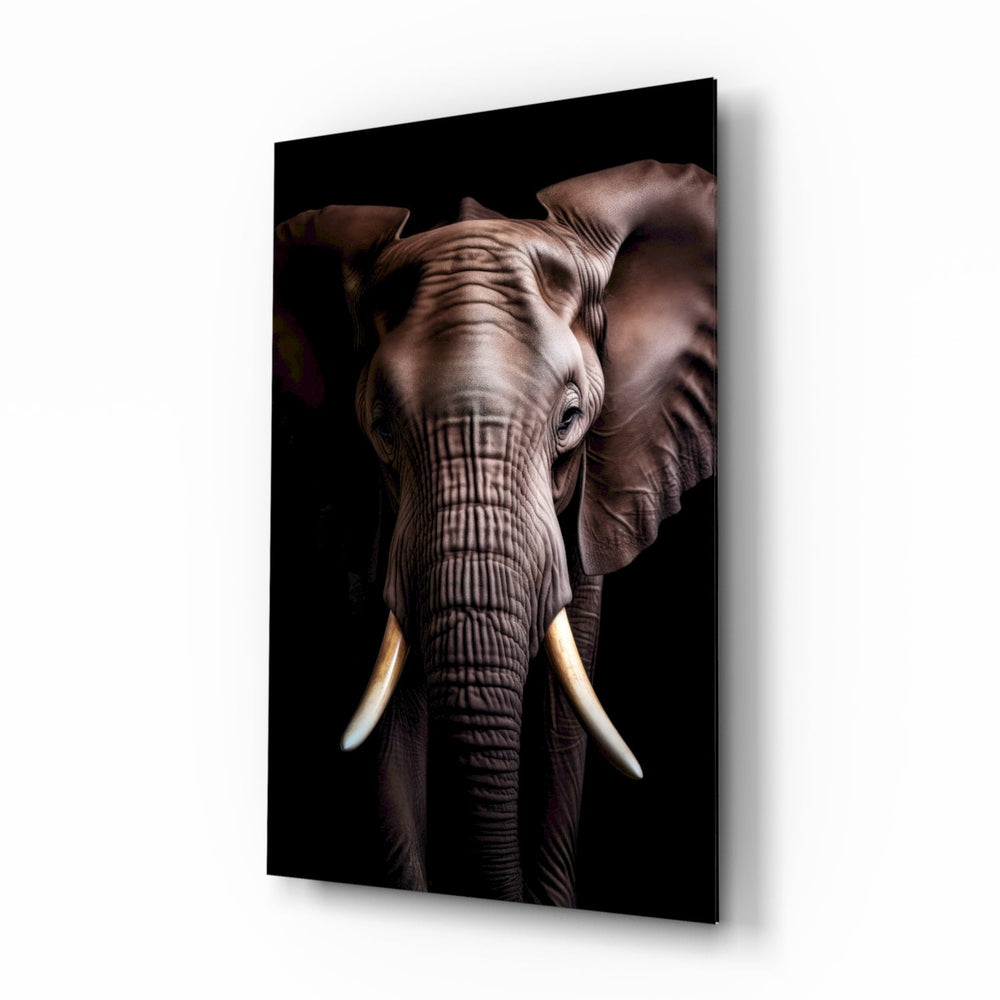 Wise Elephant wildlife glass wall art in a modern study